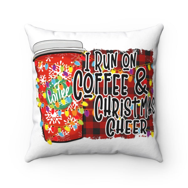 I Run on Coffee & Christmas Cheer Plaid PIllow